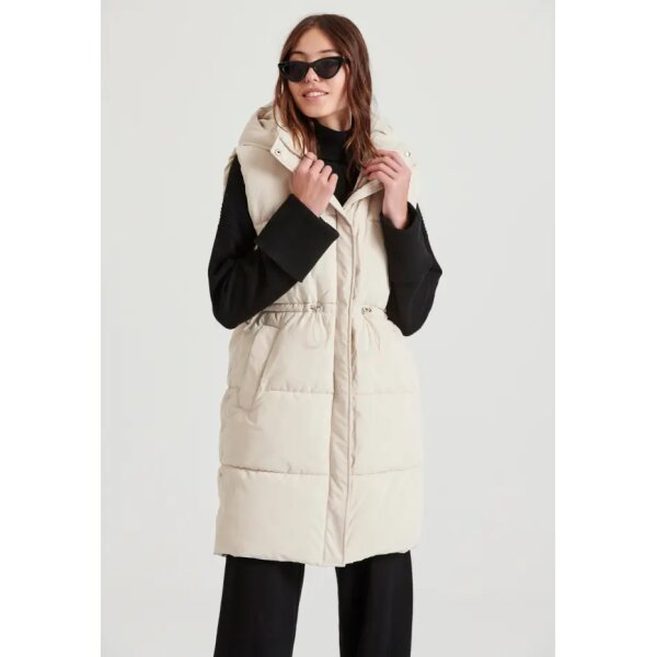 FBL010-113-01_CHALK_2 Γυναικείο Loose fit αμάνικο puffer μακρύ μπουφάν  FBL010-113-01 FUNKY BUDDHA - Image 1