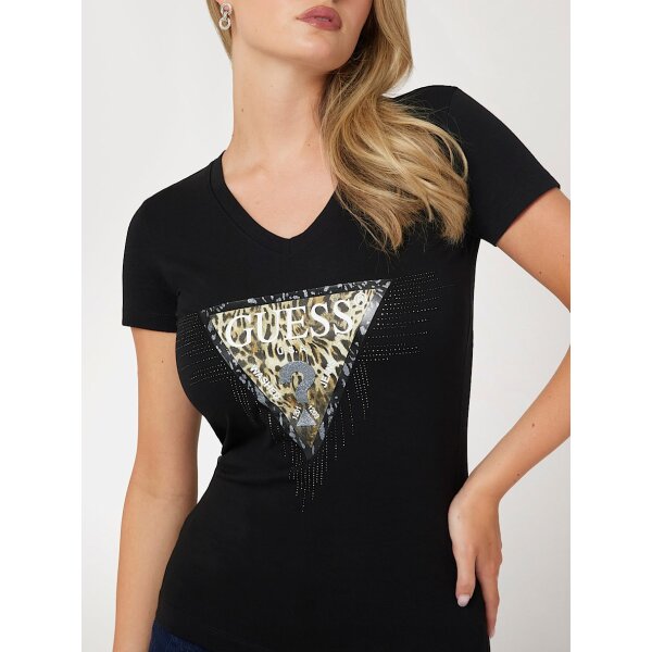 Γυναικείο T-shirt με τριγωνικό λογότυπο με animal print Guess W4BI18J1314-JBLK - Image 4