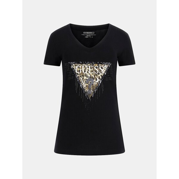 Γυναικείο T-shirt με τριγωνικό λογότυπο με animal print Guess W4BI18J1314-JBLK - Image 5