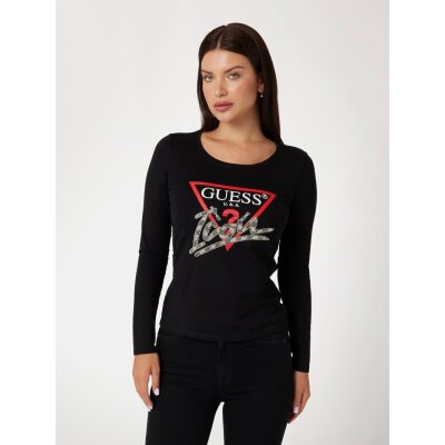 Γυναικείο T-shirt μαύρο με τριγωνικό λογότυπο icon Guess W4BI21I3Z14-JBLK