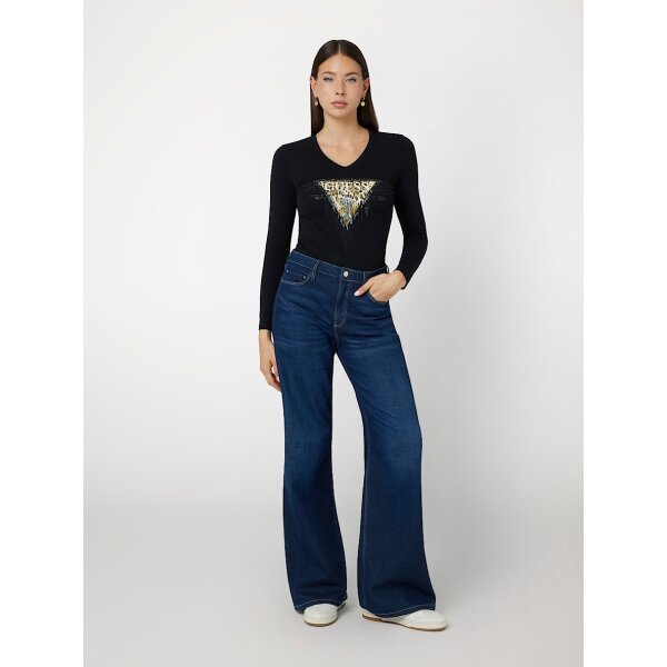 W4BI28J1314-JBLK-ALT1 Γυναικείο T-shirt με τριγωνικό λογότυπο με animal print Guess W4BI28J1314-JBLK - Image 1