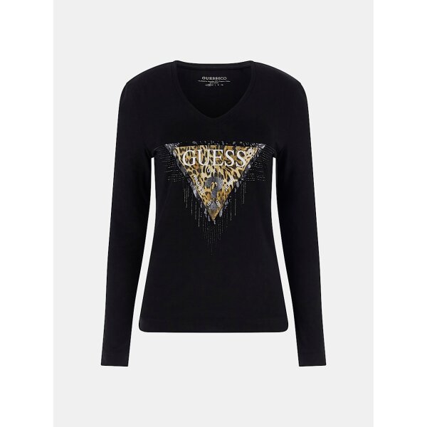 W4BI28J1314-JBLK-ALTGHOST Γυναικείο T-shirt με τριγωνικό λογότυπο με animal print Guess W4BI28J1314-JBLK - Image 4