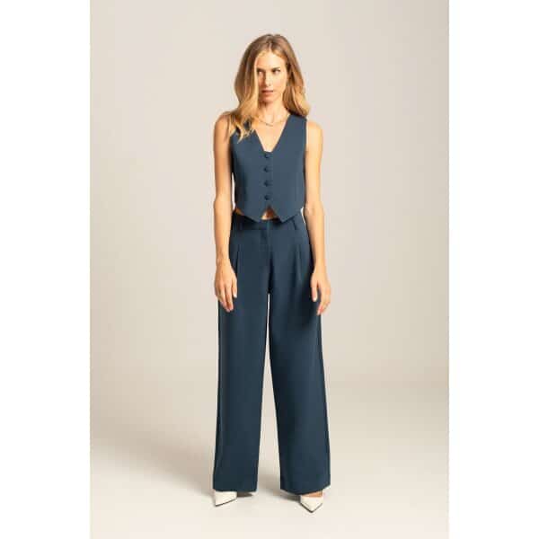 MML24-02-03-003_PETROL_1_1728470104 Γυναικείο Ψηλόμεσο φαρδύ παντελόνι SANDRA   Mind Matter MML24-02-03-003_PETROL - Image 1