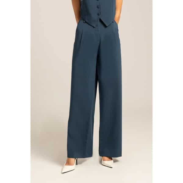 MML24-02-03-003_PETROL_2_1728470105 Γυναικείο Ψηλόμεσο φαρδύ παντελόνι SANDRA   Mind Matter MML24-02-03-003_PETROL - Image 3