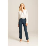 Γυναικείο Ψηλόμεσο παντελόνι σε ίσια γραμμή CLAUDY Mind Matter MML24-02-03-005_PETROL