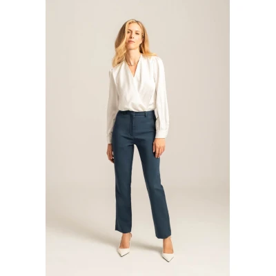 Γυναικείο Ψηλόμεσο παντελόνι σε ίσια γραμμή CLAUDY Mind Matter MML24-02-03-005_PETROL