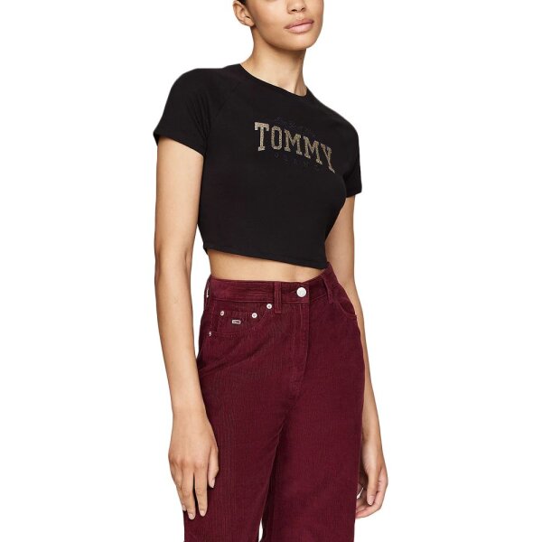 dw0dw19844-bds_tommy_jeans_women_cropped_tshirt_black_01 Γυναικεία Φούτερ Μπλούζα TOMMY JEANS GLITTER VARSITY SLIM FIT CROP DW0DW19844-BDS - Image 1