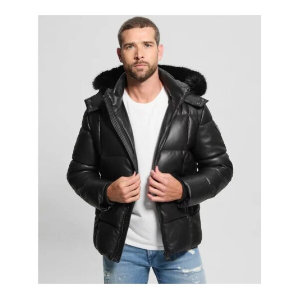 mr4530-01_1 Ανδρικό μπουφάν δερμάτινο GUESS M4BL33WGJB0 μαύρο - Image 1