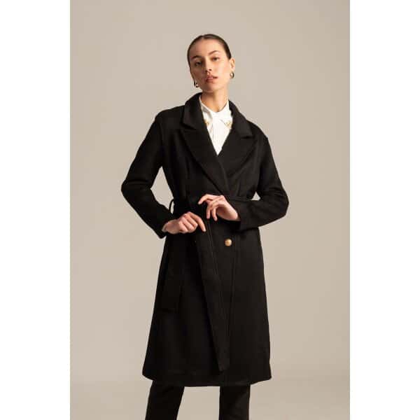 Γυναικείο Παλτό σταυρωτό με ζώνη VARSITY Mind Matter MML24-02-06-017 BLACK - Image 3