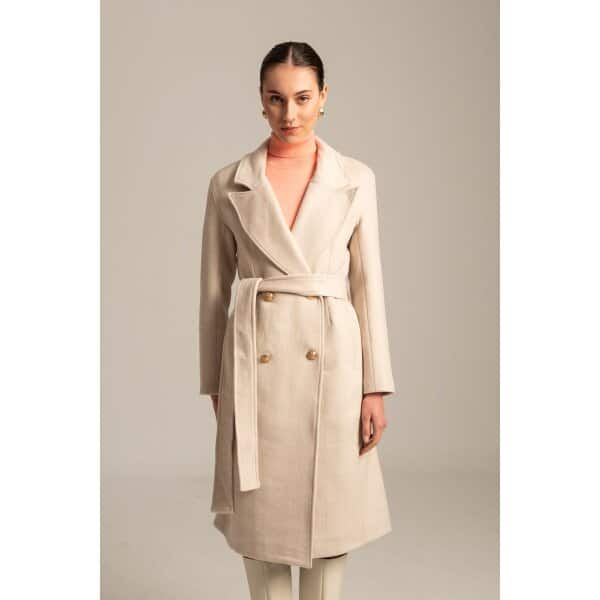 MML24-02-06-017_VANILLA_1_1732539129 (1) Γυναικείο Παλτό σταυρωτό με ζώνη VARSITY Mind Matter MML24-02-06-017 - Image 1