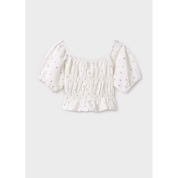 25-06025-075-L-4 ΠΑΙΔΙΚΗ ΜΠΛΟΥΖΑ ΚΟΝΤΗ ΣΤΑΜΠΩΤΗ ΕΚΡΟΥ ΚΟΡΙΤΣΙ MAYORAL 25-06025-075 - Image 1