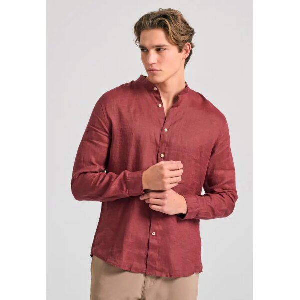 Ανδρικό Πουκάμισο λινό FUNKY BUDDHA FBM011-003-05 μπορντώ - Image 1