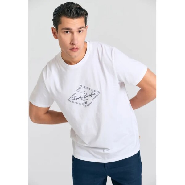 Ανδρική Μπλούζα Κοντό Μανίκι Με Τύπωμα FBM011-021-04 Λευκό - Image 5