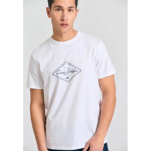 FBM011-021-04_WHITE_3 Ανδρική Μπλούζα Κοντό Μανίκι Με Τύπωμα FBM011-021-04 Λευκό - Image 1