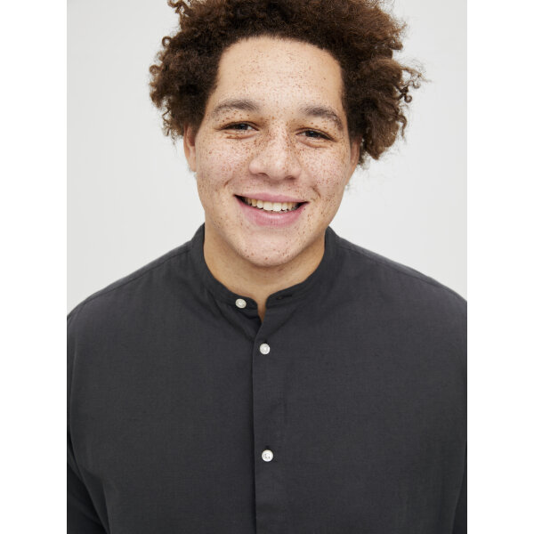 JJEBREEZE LINEN BLE BAND SHIRT LS SN PLS Ανδρικό Πουκάμισο JACK & JONES PLUS SIZE LINO 12270008 Μαύρο - Image 4