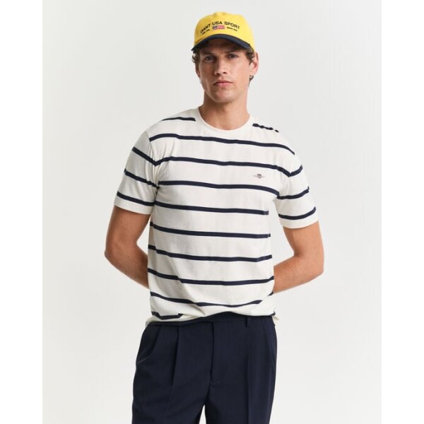 Ανδρική μπλούζα κοντό μανίκι GANT STRIPED SS 2003298 Εκρού - Image 1