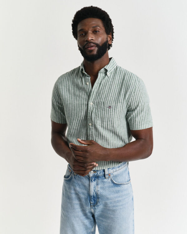 Ανδρικό πουκάμισο λινό κοντό μανίκι GANT 3250039 πράσινο - Image 3