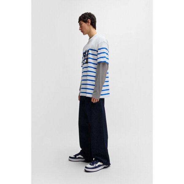 hbeu50530330_100_300 Ανδρική Μπλούζα HUGO BLUE Nolastripe Relaxed fit 50530330 Λευκό Μπλε Ριγέ - Image 2