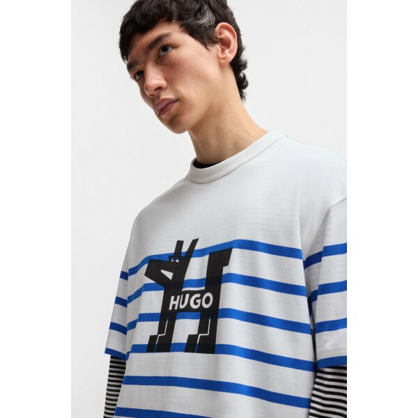 hbeu50530330_100_340 Ανδρική Μπλούζα HUGO BLUE Nolastripe Relaxed fit 50530330 Λευκό Μπλε Ριγέ - Image 3