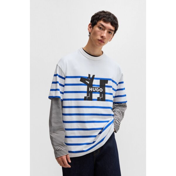 hbeu50530330_100_350 Ανδρική Μπλούζα HUGO BLUE Nolastripe Relaxed fit 50530330 Λευκό Μπλε Ριγέ - Image 4