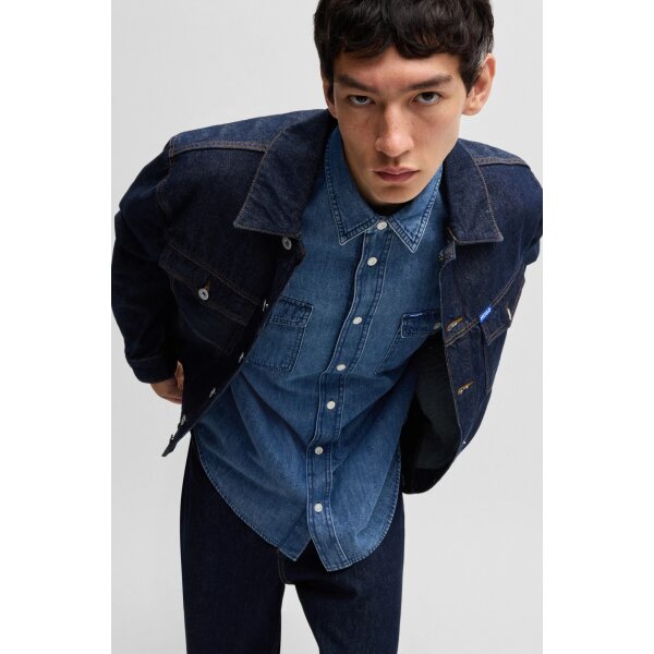 hbeu50534162_416_341 Ανδρικό Πουκάμισο Τζιν HUGO BLUE Ebino 50534162 Relaxed fit Μπλε - Image 4