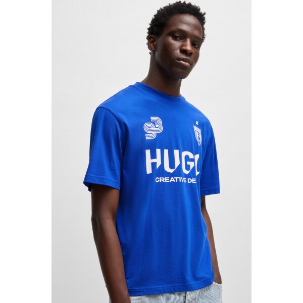hbeu50541252_493_340 Ανδρική μπλούζα κοντό μανίκι HUGO Cotton-jersey T-shirt with football-inspired prints 50541252 μπλε - Image 1