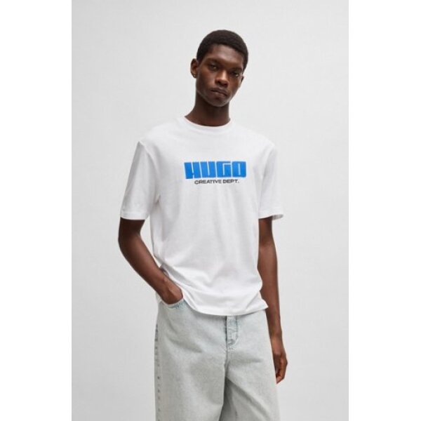 hbeu50542934_100_350 Ανδρική μπλούζα κοντό μανίκι Cotton-jersey T-shirt with logo artwork 50542934 λευκή - Image 1