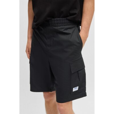 Ανδρική βερμούδα cargo HUGO Structured-cotton shorts with drawstring and logo patch μαύρη