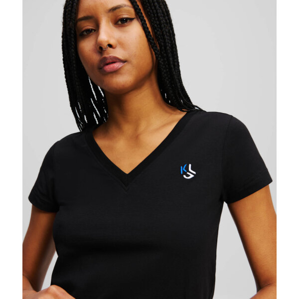 A2W17097999_2 Γυναικείο T-Shirt Karl Lagerfeld Slim V Neck Tee BLACK A2W17097-999 - Image 2
