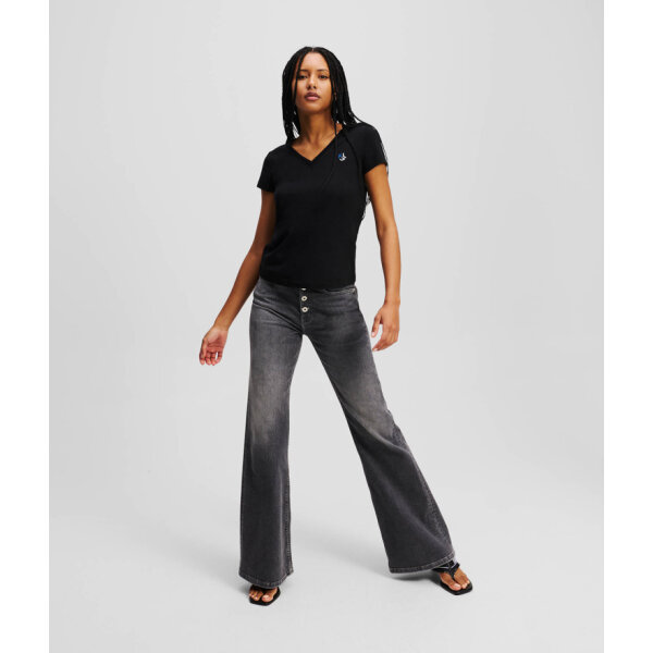 A2W17097999_4 Γυναικείο T-Shirt Karl Lagerfeld Slim V Neck Tee BLACK A2W17097-999 - Image 4