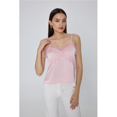 Αμάνικο Σατέν Τοπ με Δαντέλα MONROE ΡΟΖ MML25-01-01-005_PINK