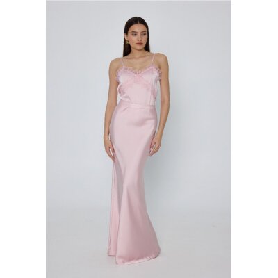 Maxi Σατέν Φούστα σε Λοξή Γραμμή RAMONA MML25-01-02-006_PINK