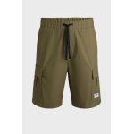 Ανδρική βερμούδα cargo HUGO Structured-cotton shorts with drawstring and logo patch χακί