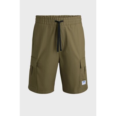 Ανδρική βερμούδα cargo HUGO Structured-cotton shorts with drawstring and logo patch χακί