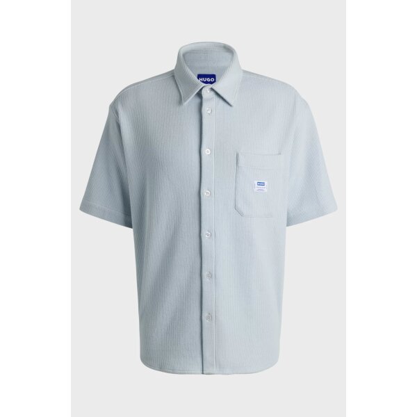 hbeu50540316_487_100 Ανδρικό πουκάμισο HUGO BLUE waffle-structured cotton blend 50540316 γαλάζιο - Image 3