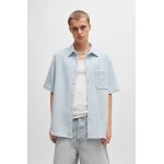Ανδρικό πουκάμισο HUGO BLUE waffle-structured cotton blend 50540316 γαλάζιο