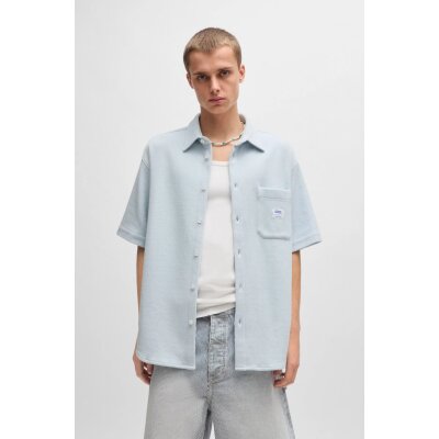 Ανδρικό πουκάμισο HUGO BLUE waffle-structured cotton blend 50540316 γαλάζιο