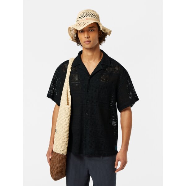 180034_001_MDL_CRP Ανδρικό πουκάμισο κοντό μανίκι Crochet SCOTCH& SODA 180034 μαύρο - Image 1