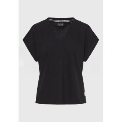 Γυναικείο linen blend μονόχρωμο t-shirt FUNKY BUDDHA FBL011-110-04-BLACK