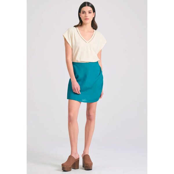 Γυναικείο linen blend μονόχρωμο t-shirt FUNKY BUDDHA  FBL011-110-04-CHALK - Image 3