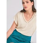 Γυναικείο linen blend μονόχρωμο t-shirt FUNKY BUDDHA FBL011-110-04-CHALK - Image 4