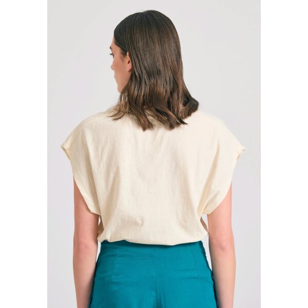 Γυναικείο linen blend μονόχρωμο t-shirt FUNKY BUDDHA  FBL011-110-04-CHALK - Image 5