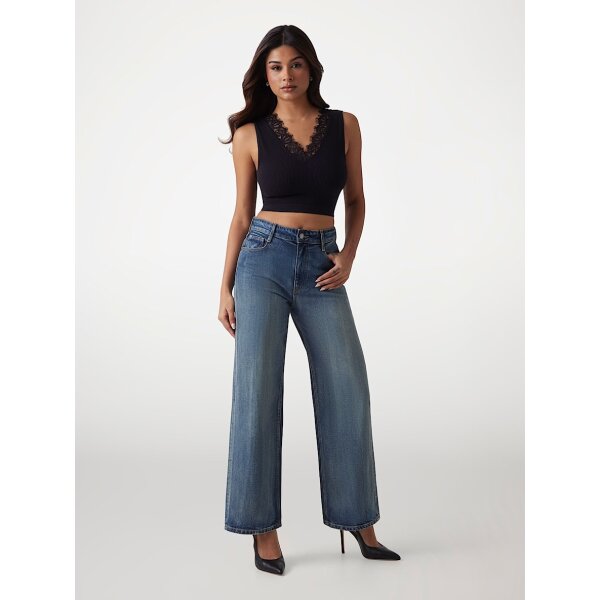 W5GZ09Z2ZN0-JBLK-ALT1 ΓΥΝΑΙΚΕΙΑ ΜΠΛΟΥΖΑ Cropped τοπ χωρίς ραφές με δαντέλα W5GZ09Z2ZN0-JBLK GUESS - Image 2