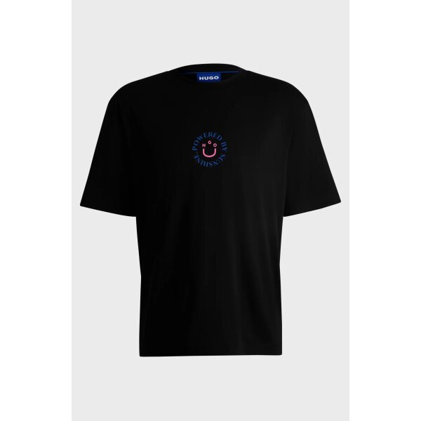 hbeu50536127_001_100 Ανδρική μπλούζα κοντό μανίκι Cotton-jersey T-shirt with Happy HUGO logo HUGO 50536127 μαύρο - Image 3