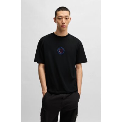 Ανδρική μπλούζα κοντό μανίκι Cotton-jersey T-shirt with Happy HUGO logo HUGO 50536127 μαύρο