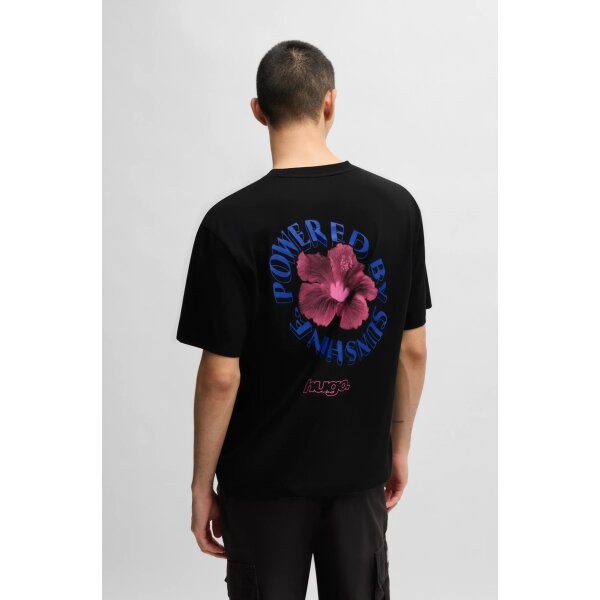 hbeu50536127_001_360 Ανδρική μπλούζα κοντό μανίκι Cotton-jersey T-shirt with Happy HUGO logo HUGO 50536127 μαύρο - Image 2