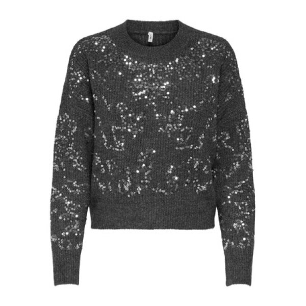 F_15353230_M_4806823_Front ΓΥΝΑΙΚΕΙΟ ΠΟΥΛΟΒΕΡ ΓΚΡΙ ONLALTA LS SEQUIN O-NECK KNT ONLY 15353230 - Image 1