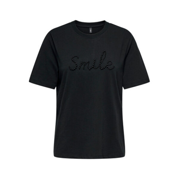 ΓΥΝΑΙΚΕΙΑ ΜΠΛΟΥΖΑ ΜΑΥΡΟ "SMILE" ONLJOLLY LIFE S/S BOXY PRINT TOP JRS ONLY 15356166 - Image 1