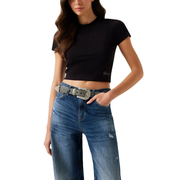 20250710112525_guess_gynaikeia_mplouza_mayro_w5yi06kcyv2_jblk ΓΥΝΑΙΚΕΙΑ ΜΠΛΟΥΖΑ SS BASIC MINI LOGO TEE GUESS W5YI06KCYV2-GU0/JBLK - Image 1