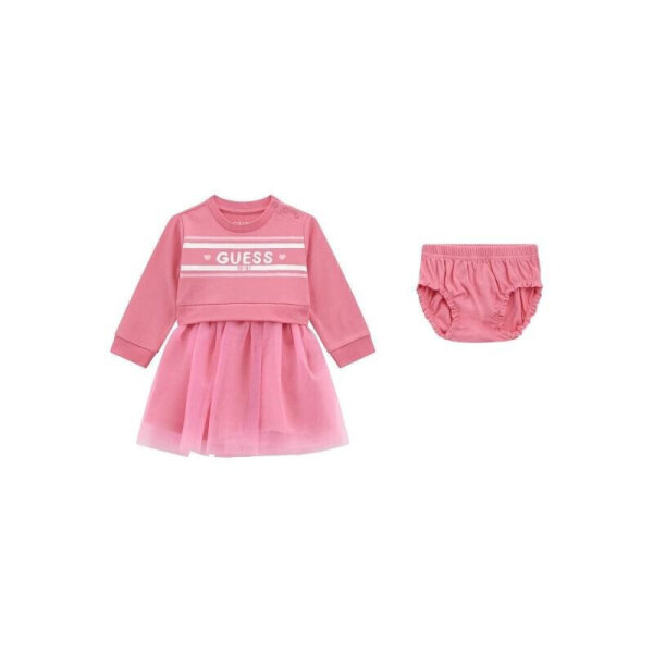 20250912184635_guess_paidiko_forema_roz_a5yk00kb8r0_g6n3 ΒΡΕΦΙΚΟ ΦΟΡΕΜΑ MIXED FABRIC DRESS+PANTIE GUESS A5YK00KB8R0-GU0/G6N3 - Image 1
